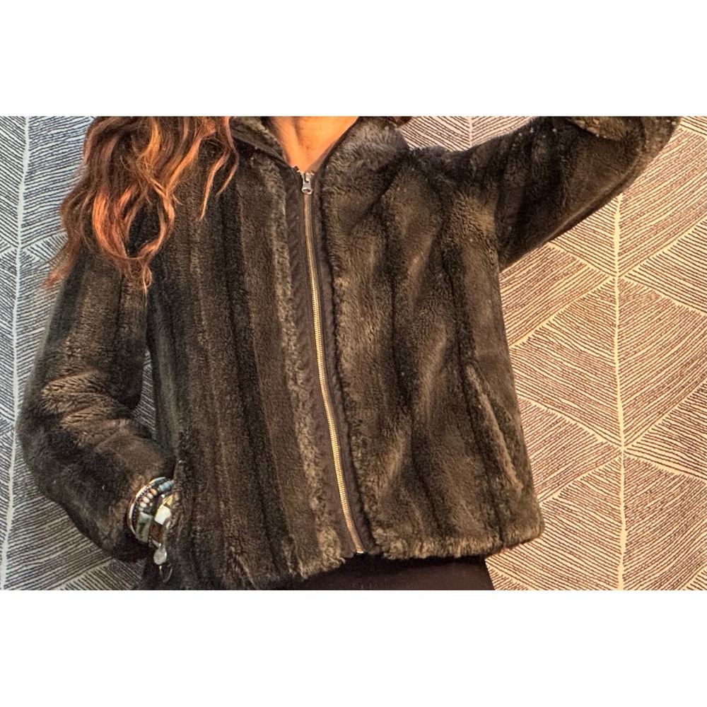 Kristen Blake Faux Fur Hooded Jacket Coat Gray Sz PM - Picture 10 of 10